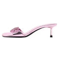 Ladies' Metallic Pink Rhinestone Shell Square-Toe Kitten Heel Mule Sandals