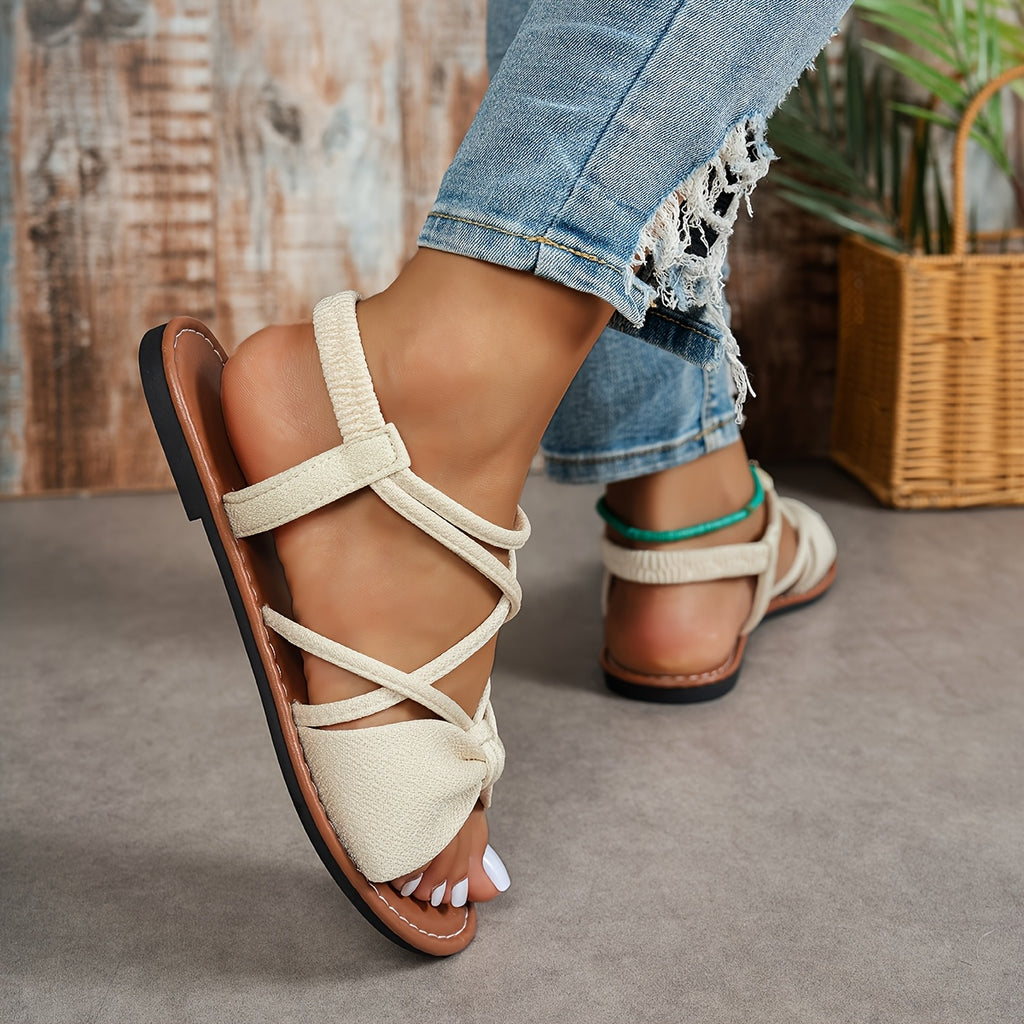 Ladies' Bow Crisscross Elastic Strap Flat Sandals