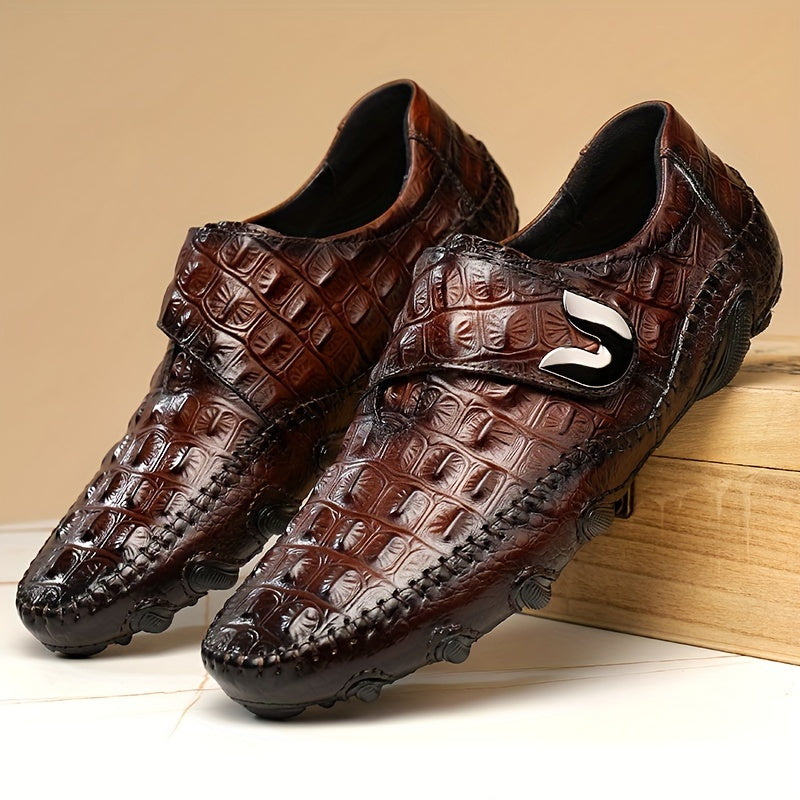 Men's Crocodile Embossed Leather Driving Loafers
