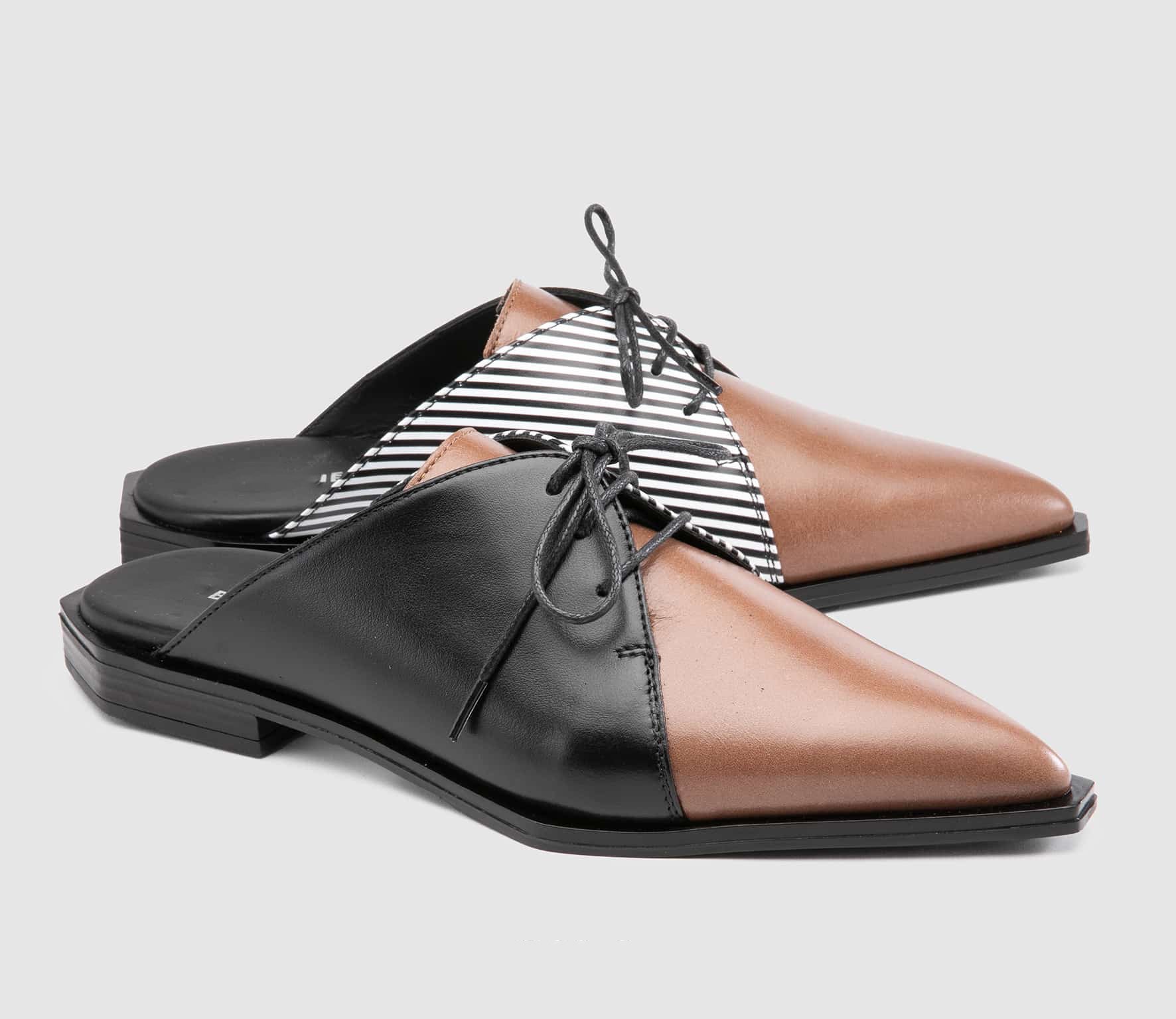 Ladies' Color-Block Pointed-Toe Lace-Up Mules