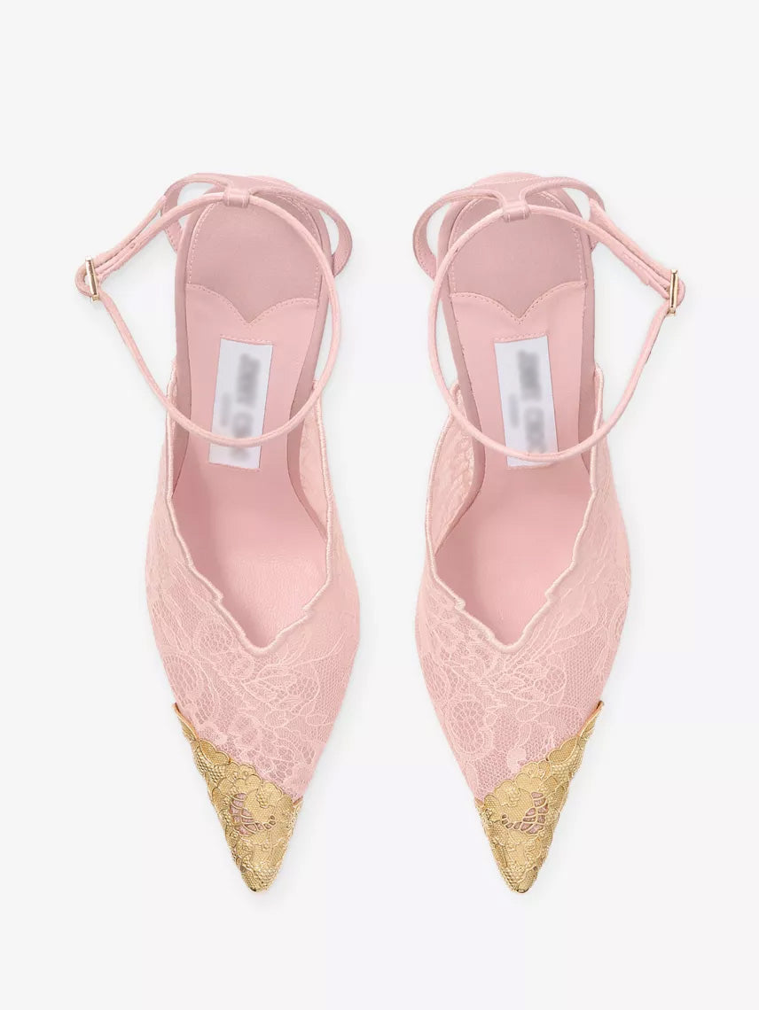 Ladies' Lace Pointed-Toe Ankle-Strap Heels