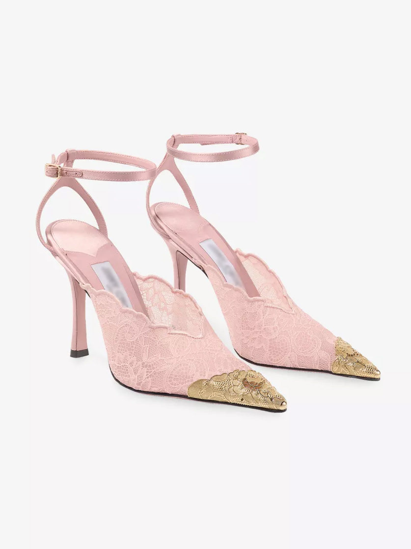 Ladies' Lace Pointed-Toe Ankle-Strap Heels