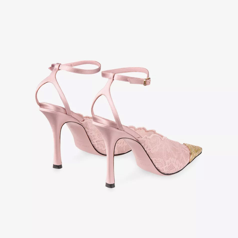 Ladies' Lace Pointed-Toe Ankle-Strap Heels