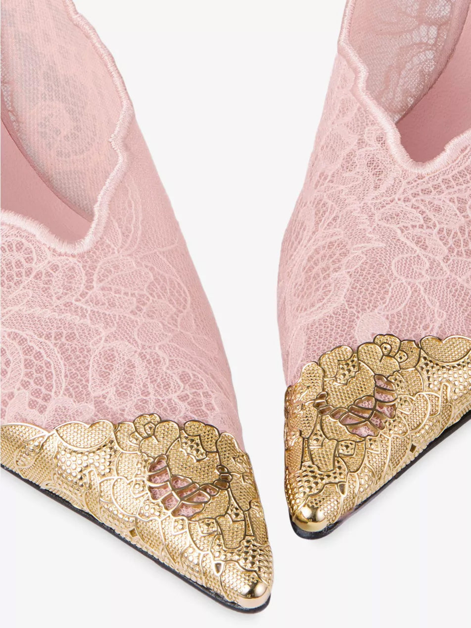 Ladies' Lace Pointed-Toe Ankle-Strap Heels