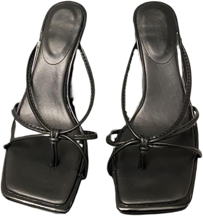 Ladies' Knotted Strap Square-Toe Thong Mule Heels