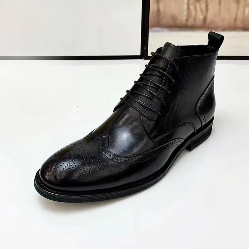 Polished Leather Lace-Up Dress Shoes With Side Zipper