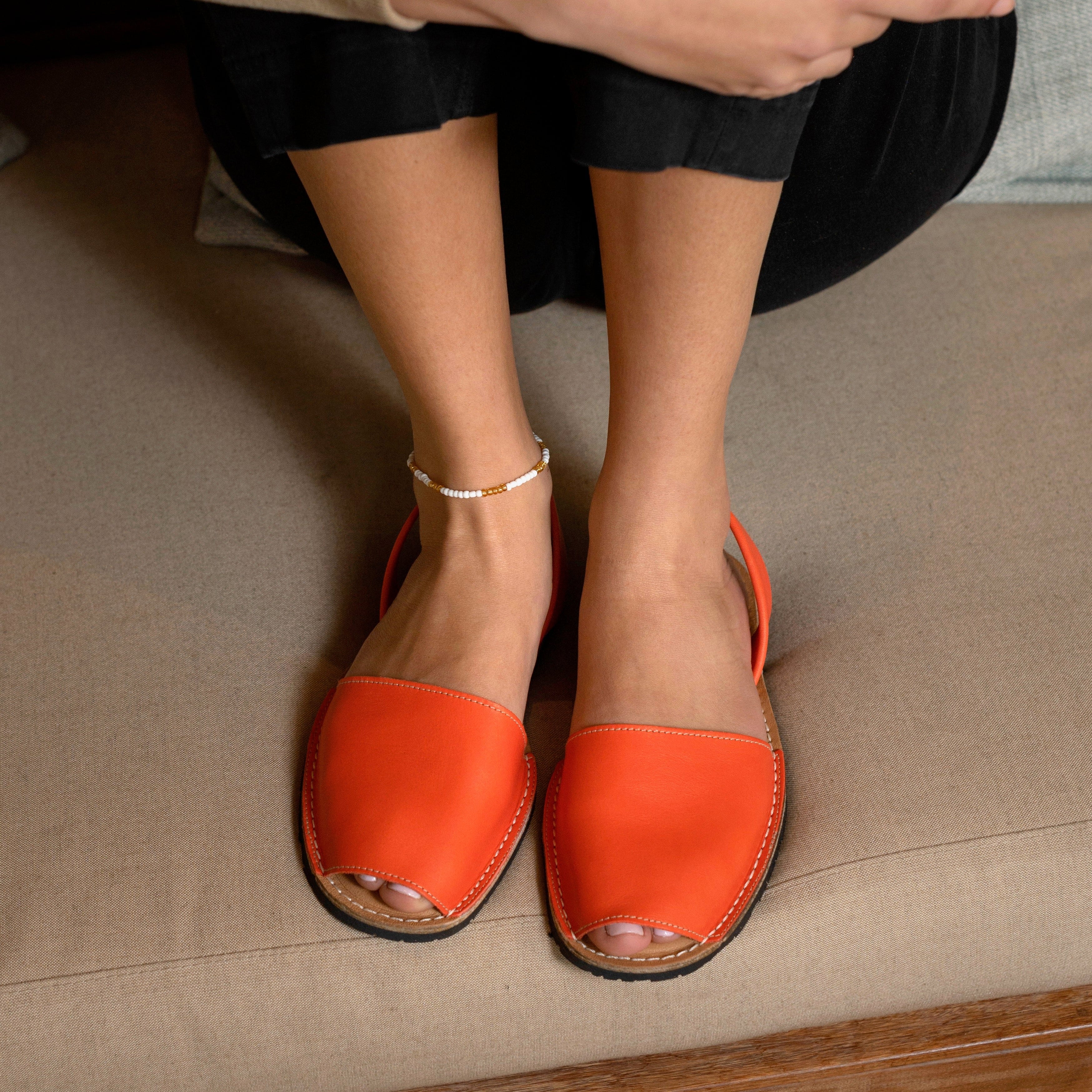 Hand-Stitched Single Strap Slingback Genuine Leather Flat Sandals