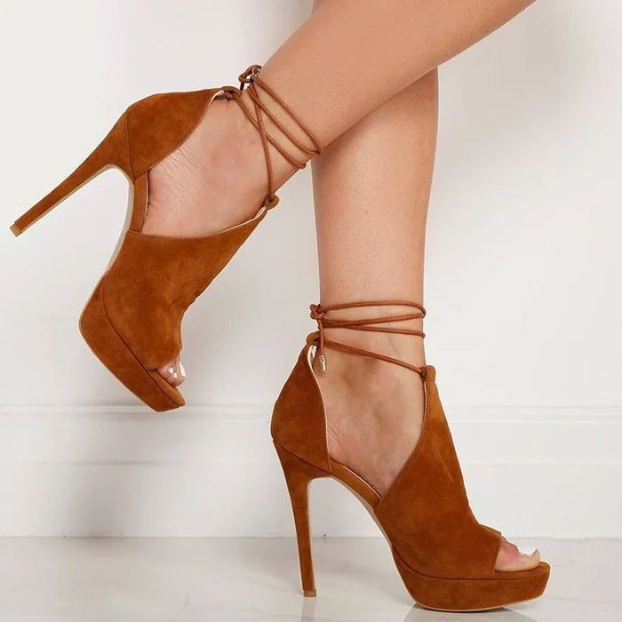 Ladies' Suede Peep-Toe Platform Heels