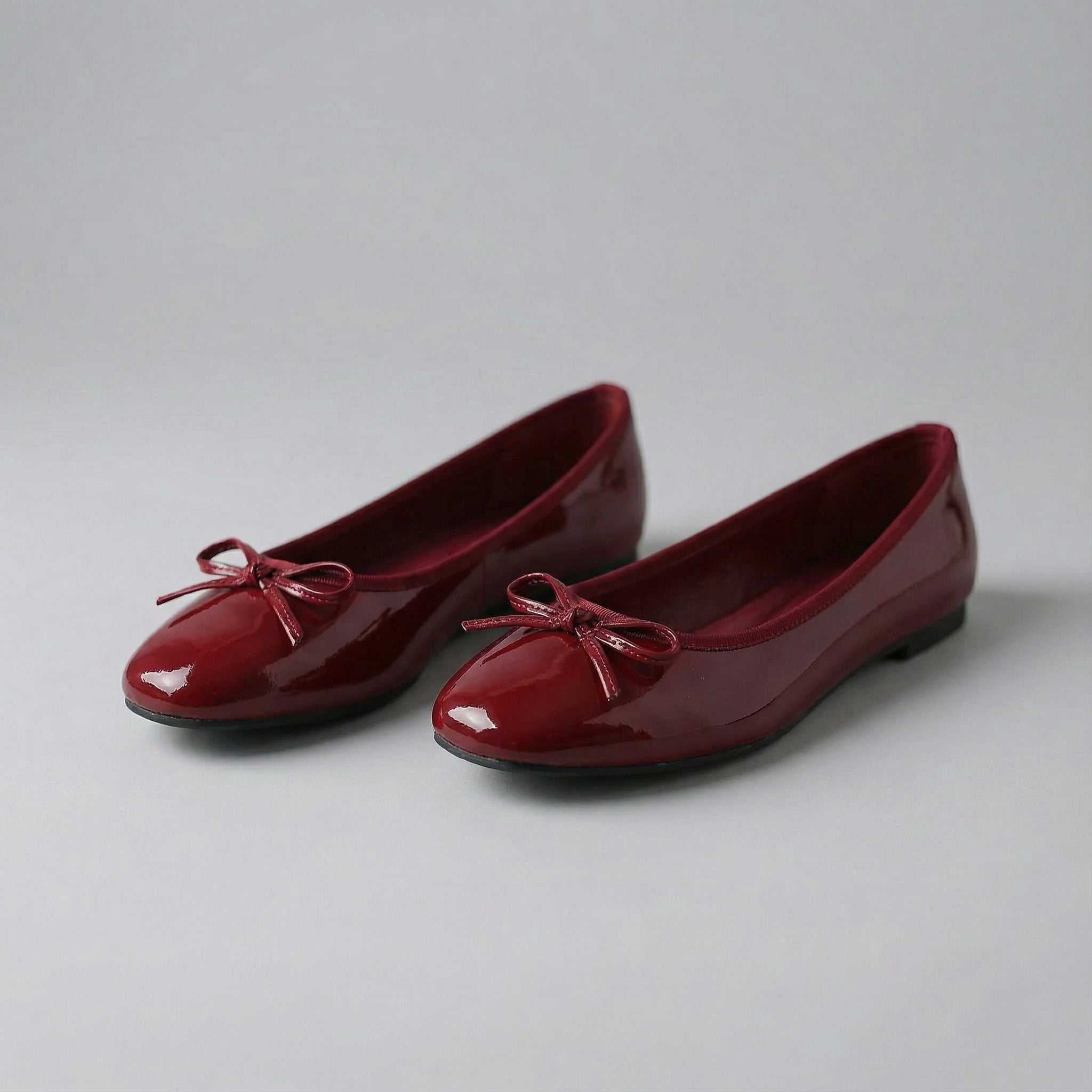 Patent Leather Bow Ballet Flats French Round Toe Slip On Shoes