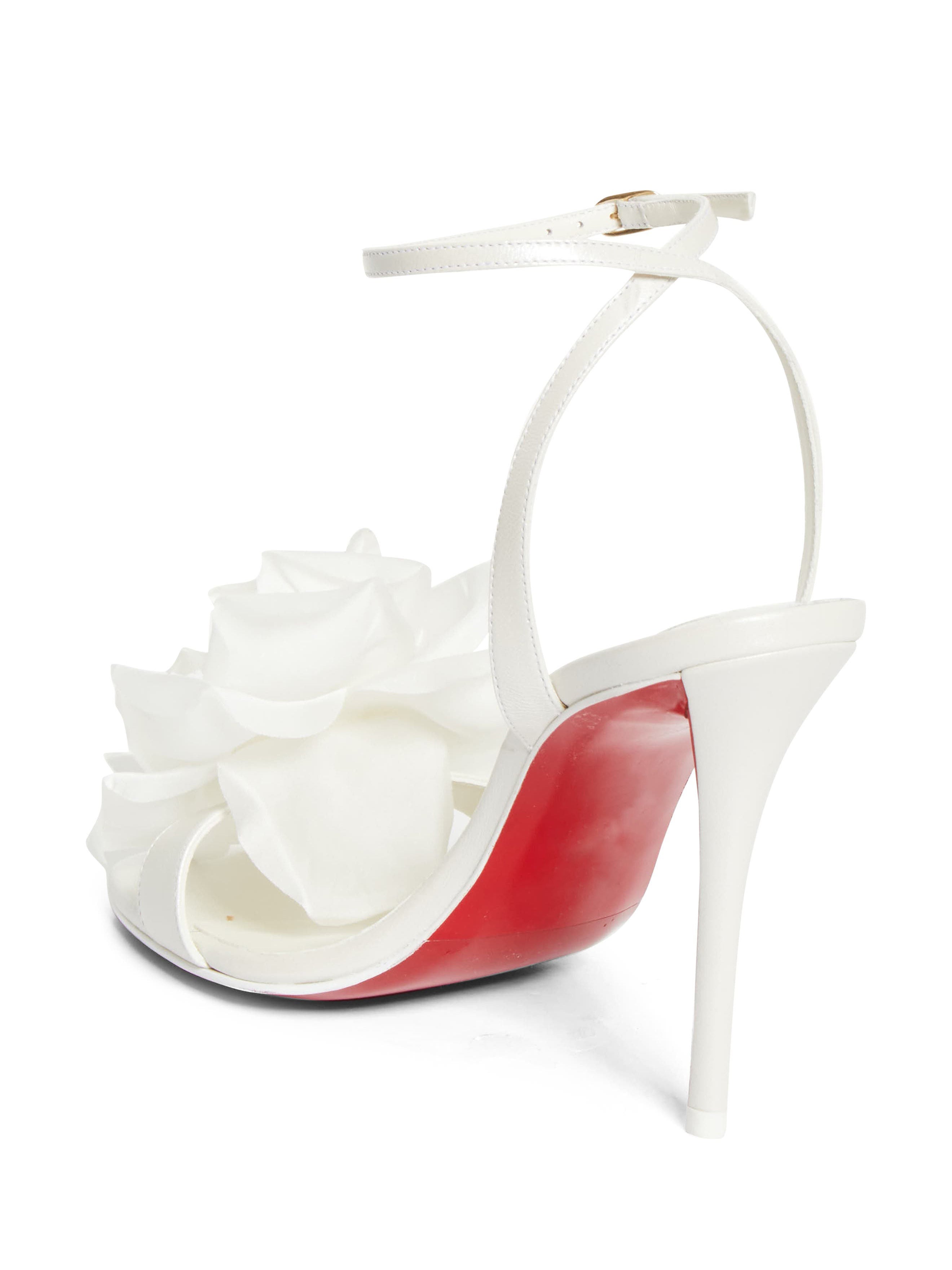 Ladies' White Satin Rose Ankle-Strap Stiletto Sandals