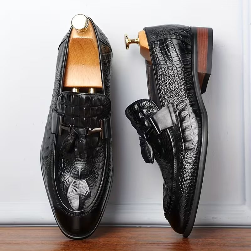 Textured Slip-On Dress Shoes With Metal Buckle