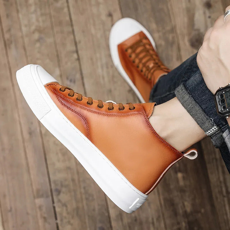 Men's Casual Mid-Top Lace-Up Leather Shoes