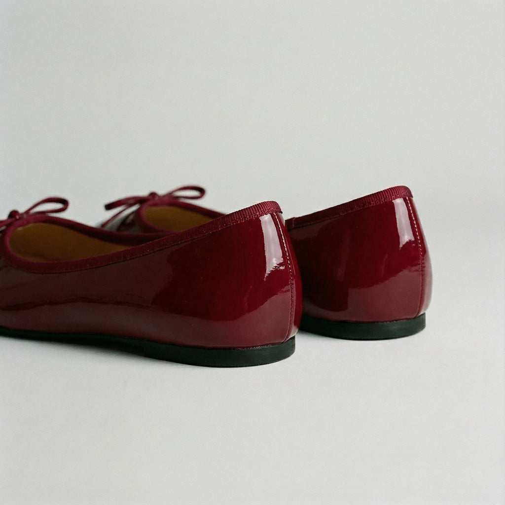 Patent Leather Bow Ballet Flats French Round Toe Slip On Shoes