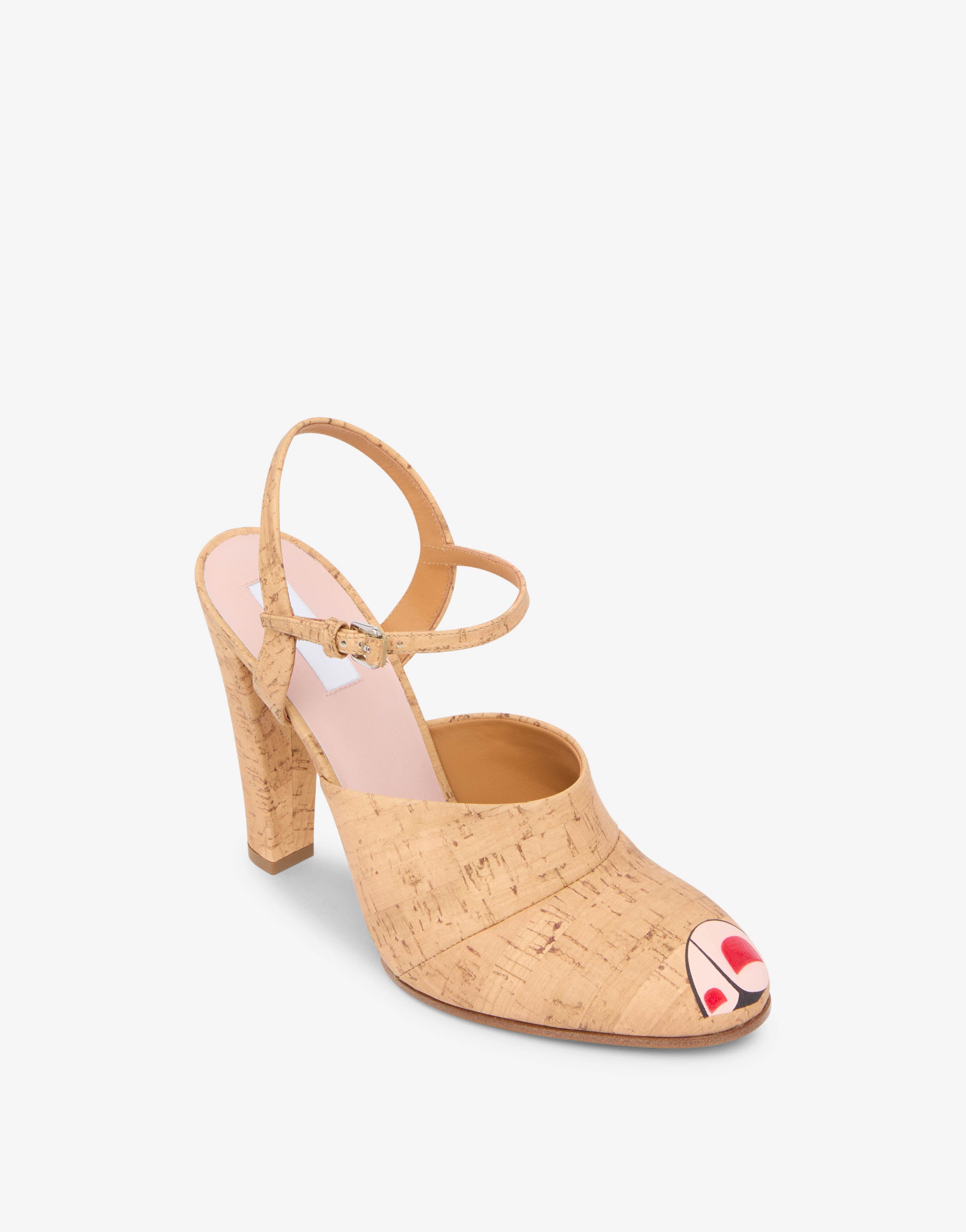 Women's Cork Ankle-Strap Block Heel Pumps with Art Print
