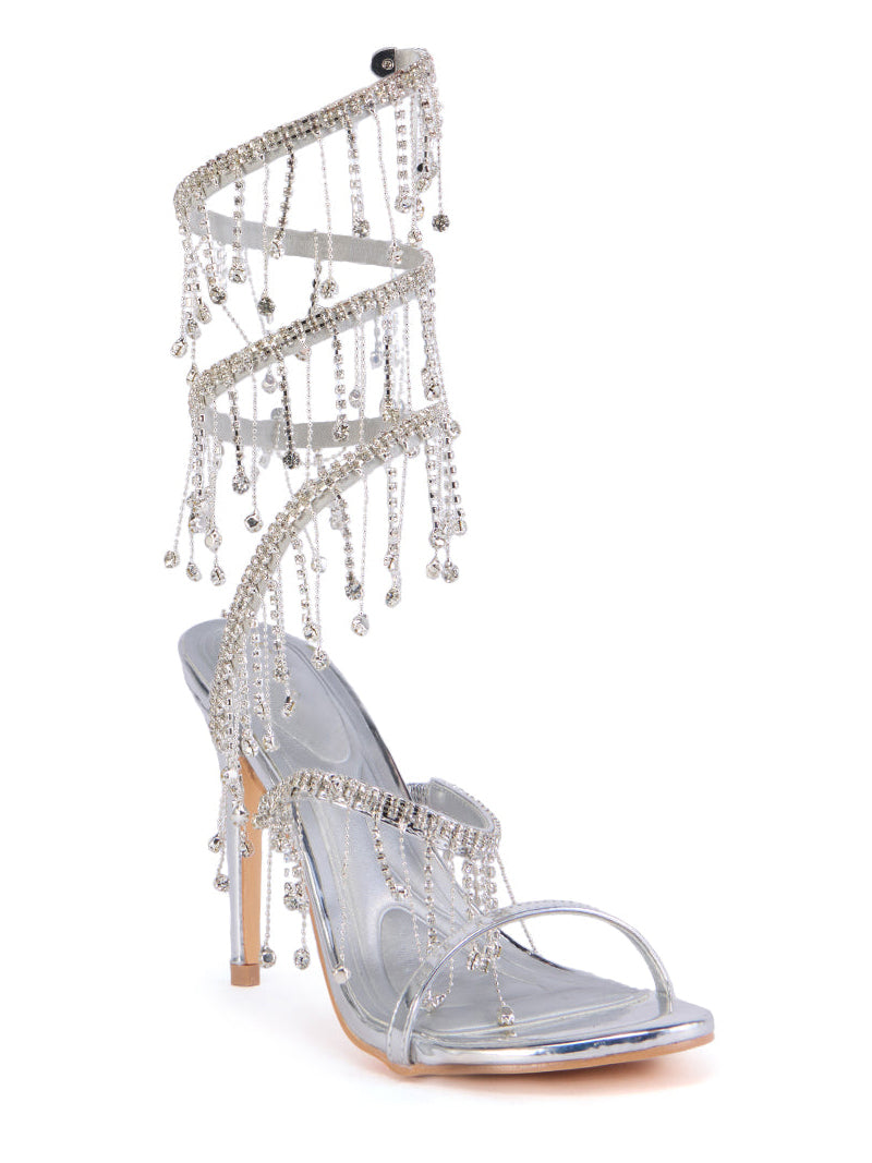 Ladies' Statement Sparkling Rhinestone Wrap-Around Heels