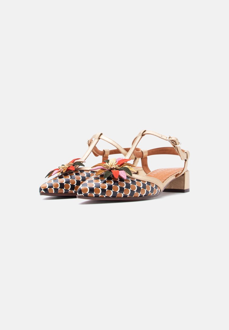 Ladies' Colorful Pattern Block Heel Slingback Pumps