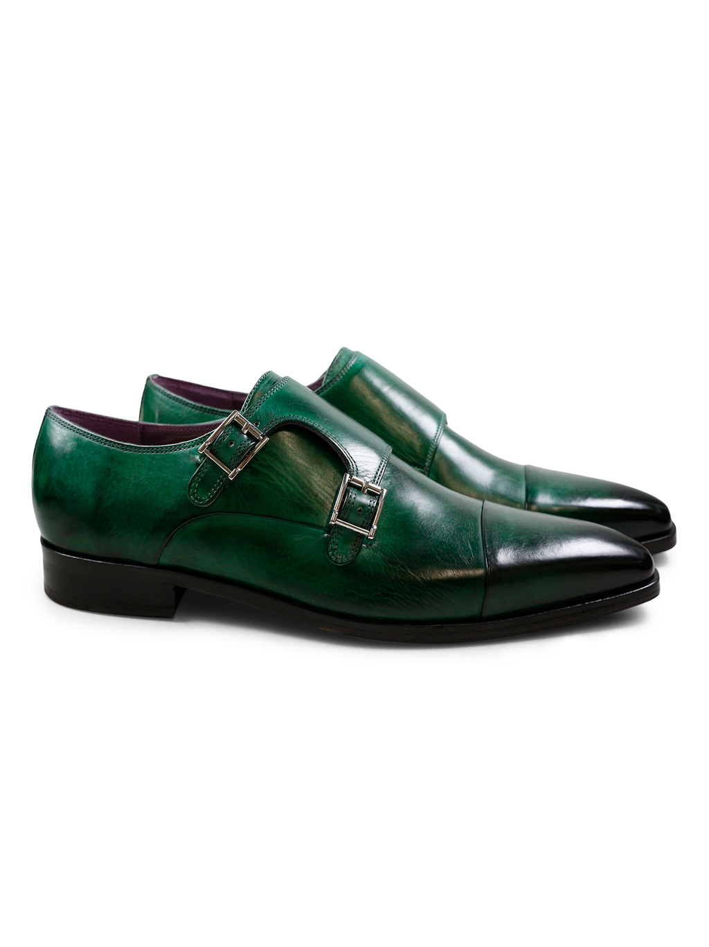 Men's Green Patina Double Monk Strap Shoes