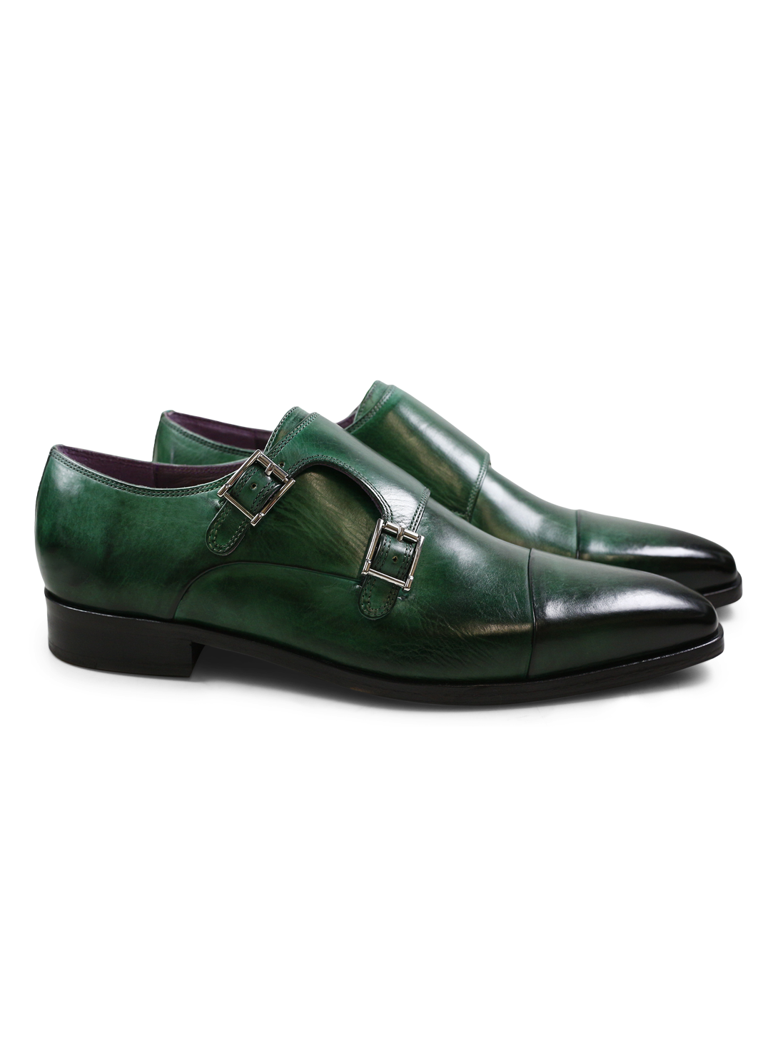 Men's Green Patina Double Monk Strap Shoes