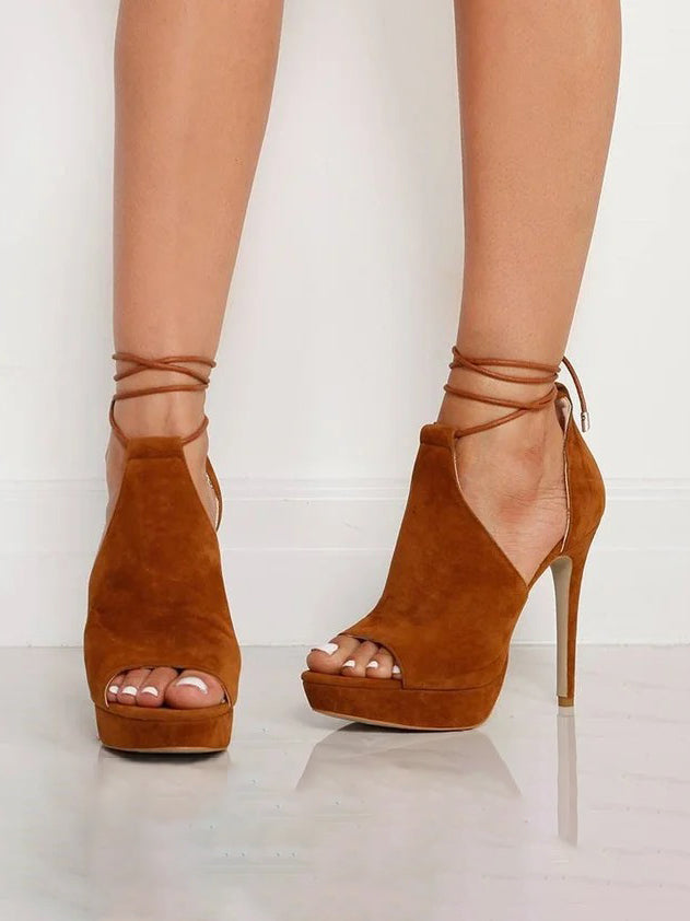 Ladies' Suede Peep-Toe Platform Heels