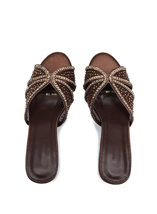 Ladies' Rhinestone Embellished Cross-Strap Mule Sandals