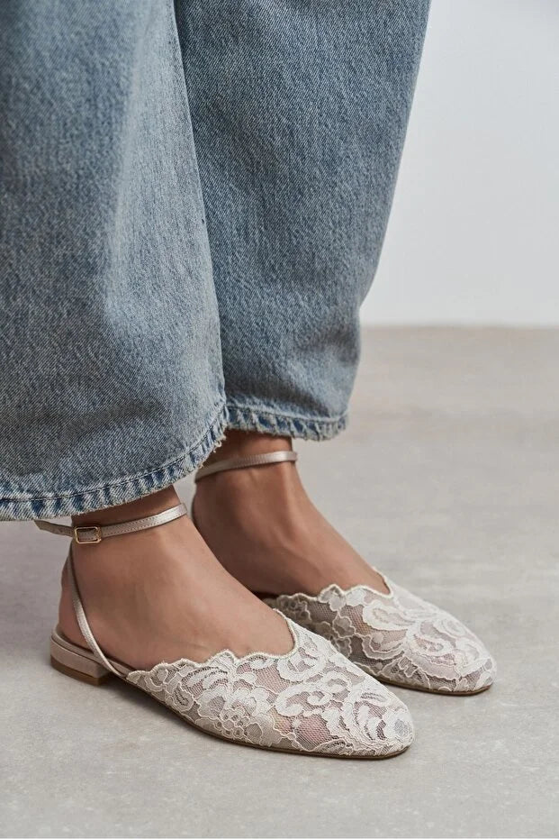 French Lace Hollow Slingback Sandals Elegant Square Toe Low Heel Shoes