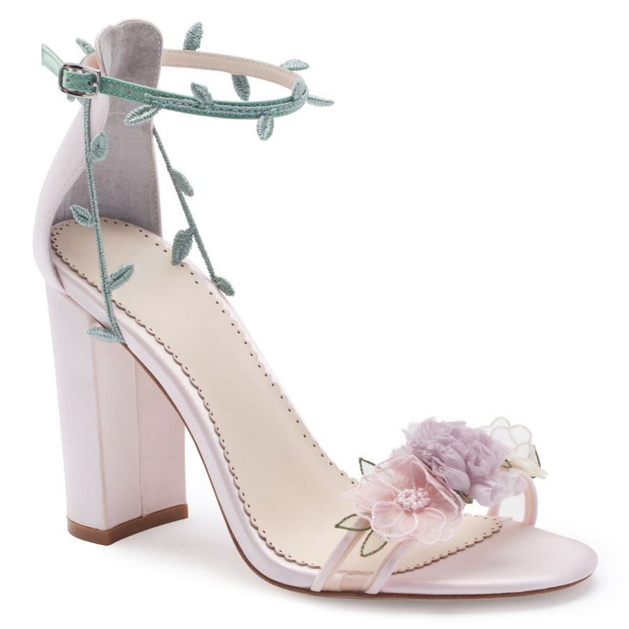 Women's Floral-Embellished Satin Block-Heel Sandals
