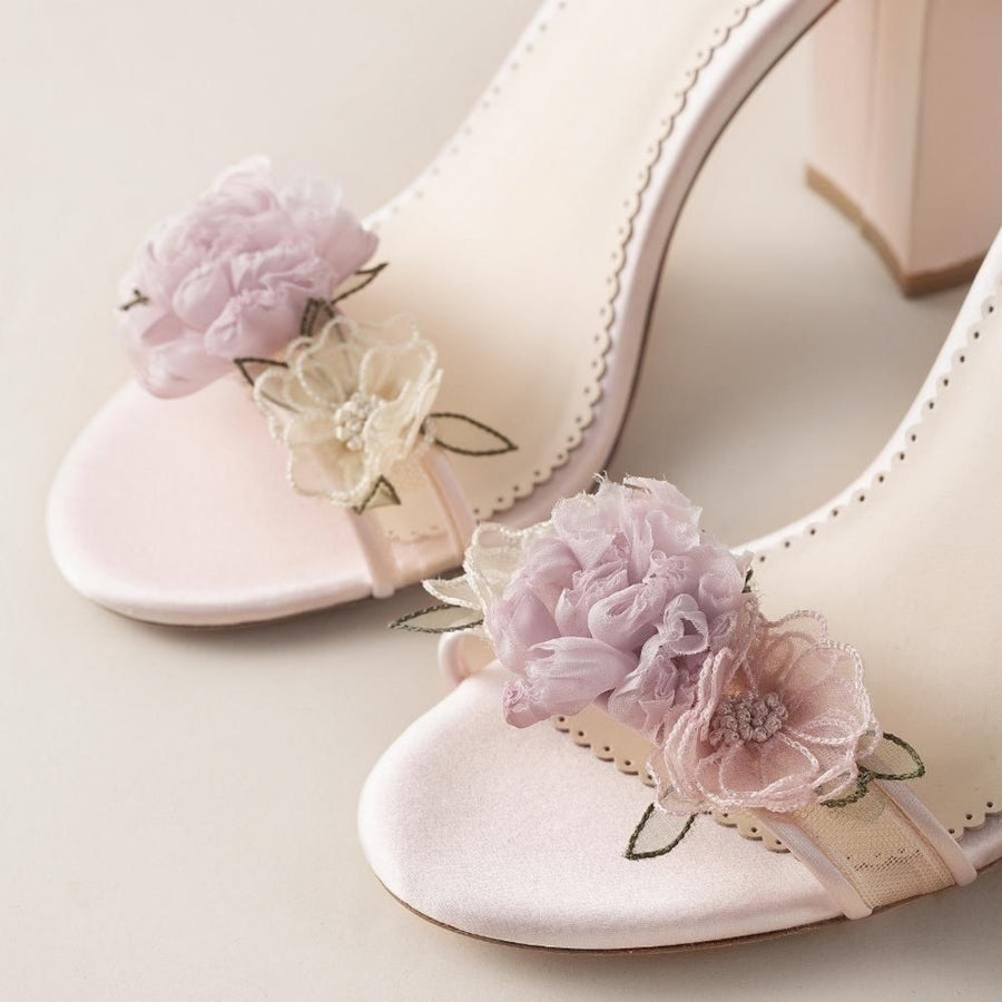 Women's Floral-Embellished Satin Block-Heel Sandals