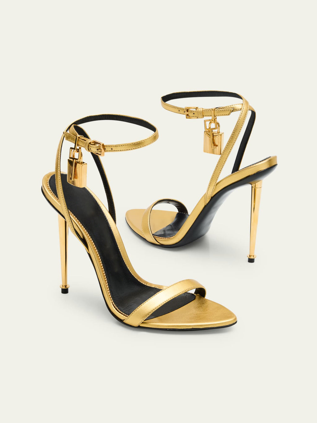 Ladies' Metallic Padlock Charm Ankle Strap Stiletto Heels