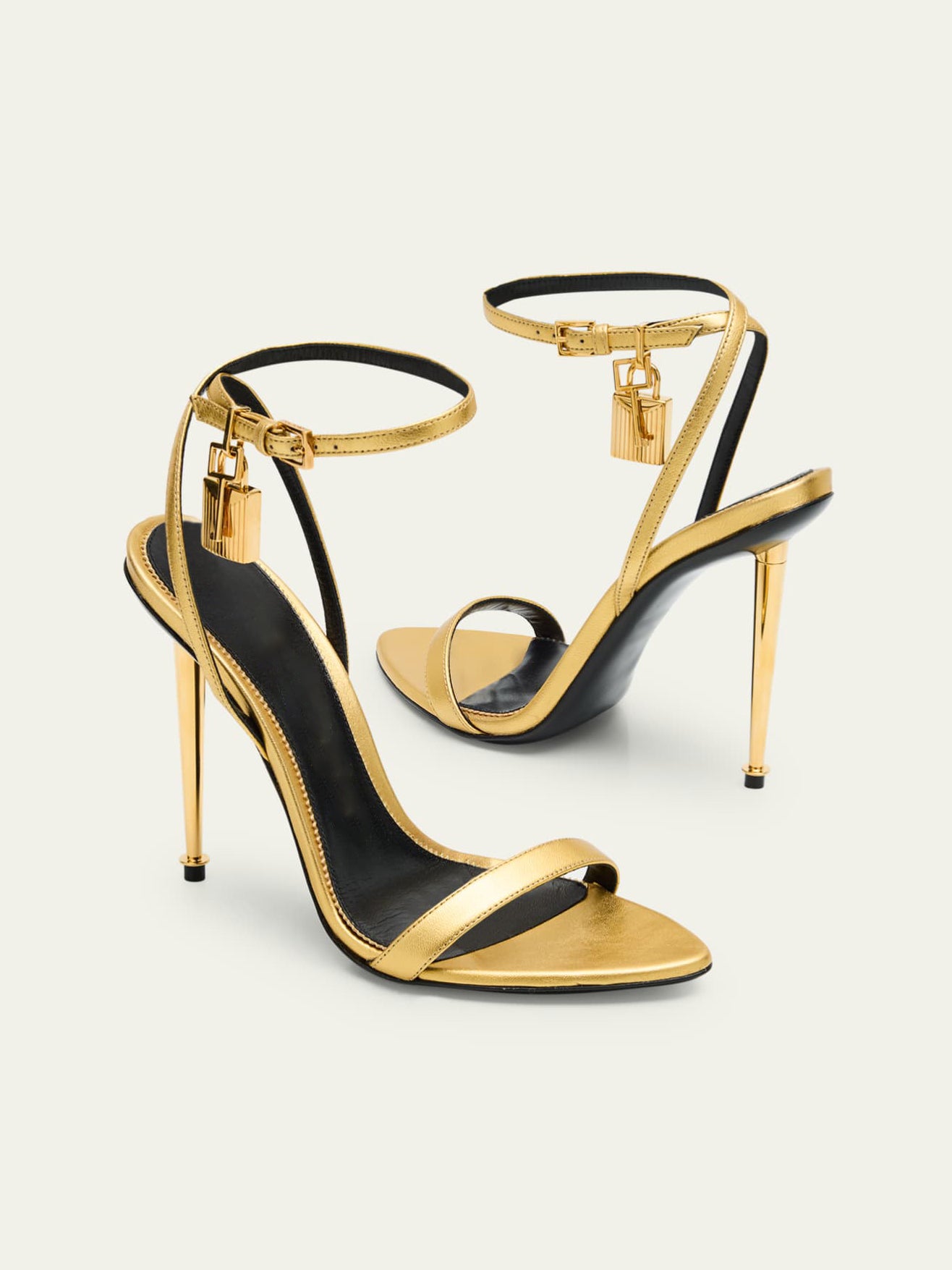 Ladies' Metallic Padlock Charm Ankle Strap Stiletto Heels