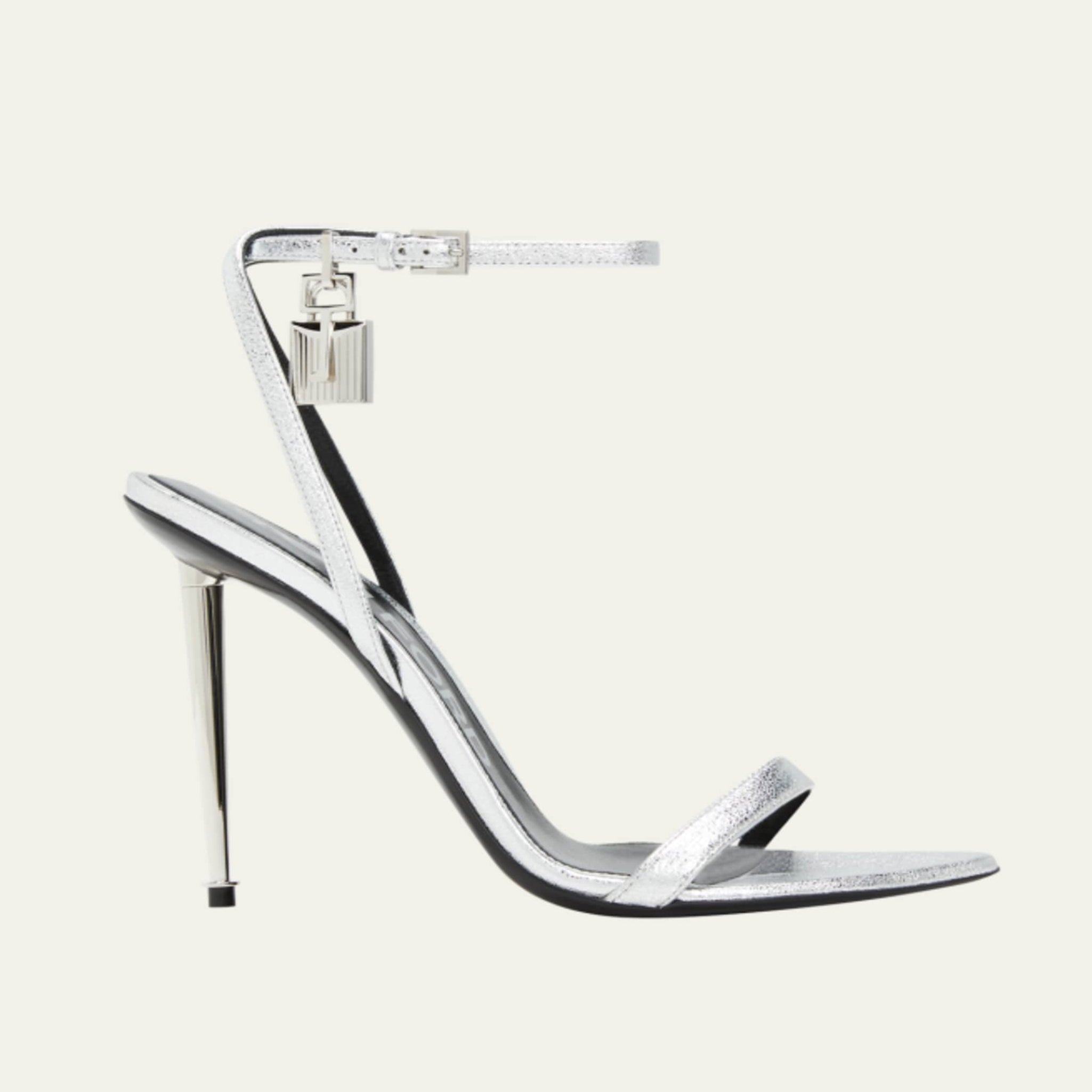 Ladies' Metallic Padlock Charm Ankle Strap Stiletto Heels