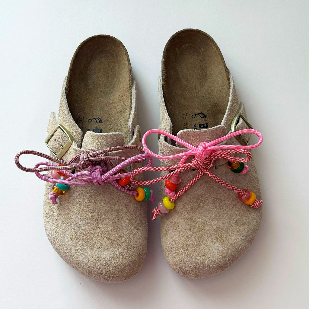 Women's Beaded Lace-Up Suede Clogs