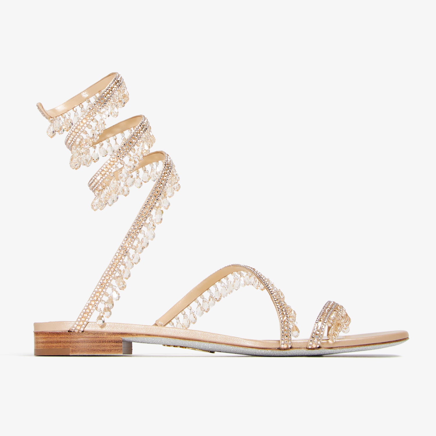 Ladies' Crystal Tassel Coil Ankle Strap Flat Sandals