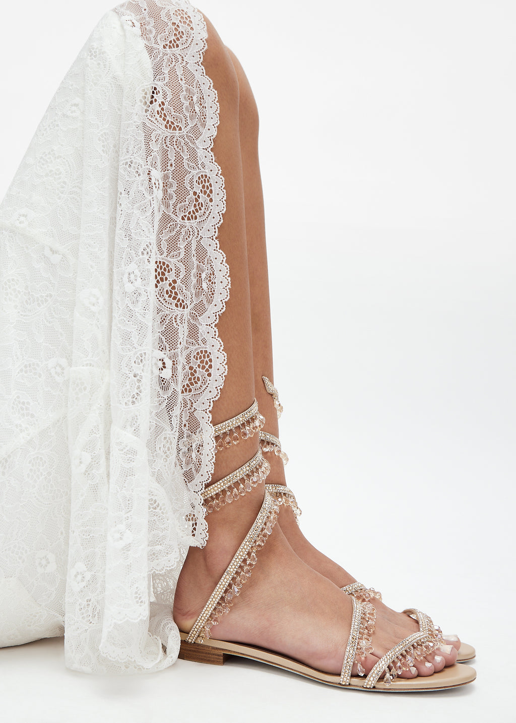Ladies' Crystal Tassel Coil Ankle Strap Flat Sandals