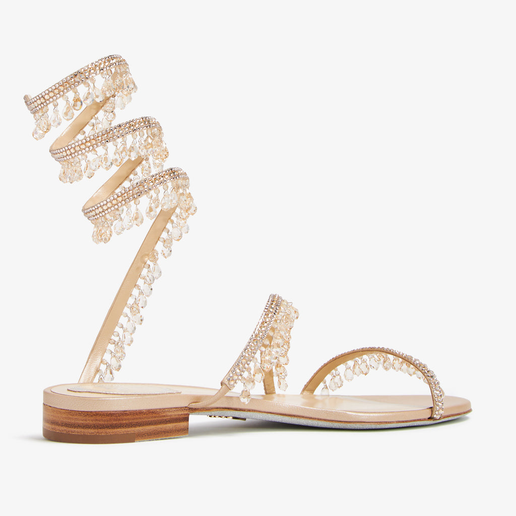 Ladies' Crystal Tassel Coil Ankle Strap Flat Sandals
