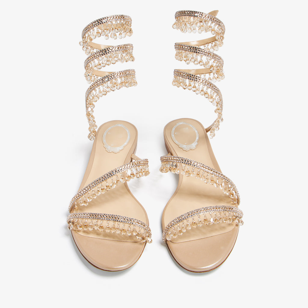 Ladies' Crystal Tassel Coil Ankle Strap Flat Sandals