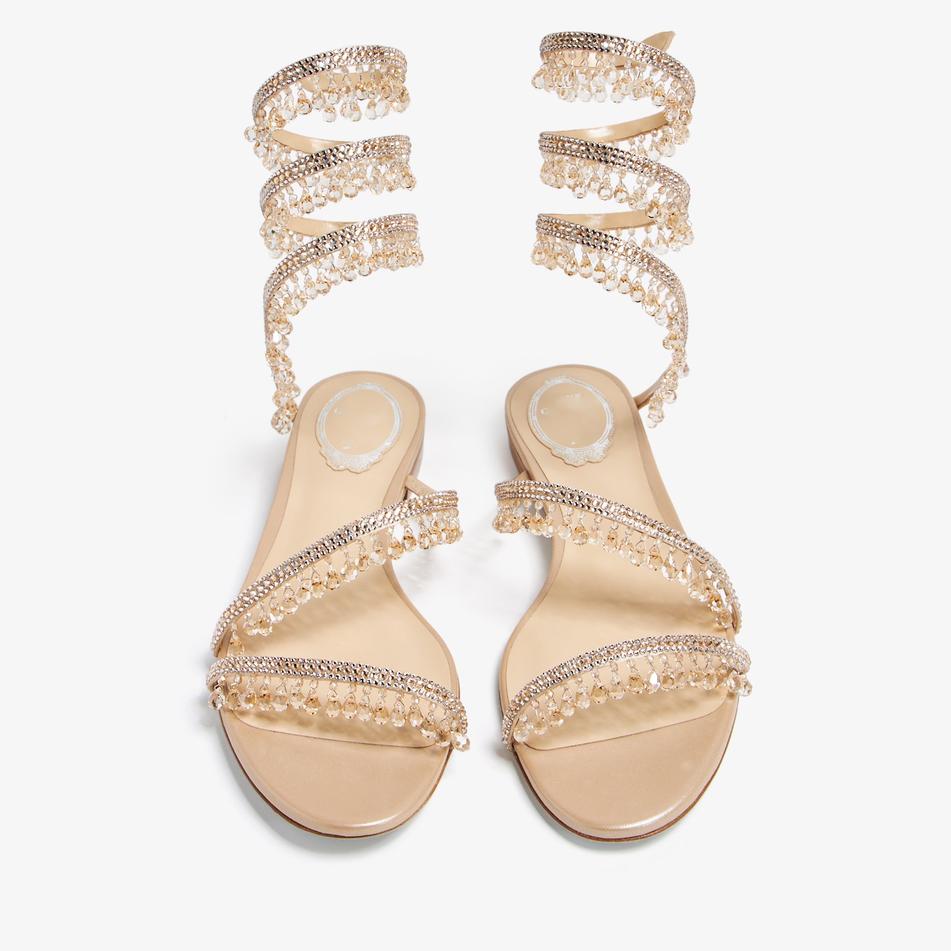 Ladies' Crystal Tassel Coil Ankle Strap Flat Sandals