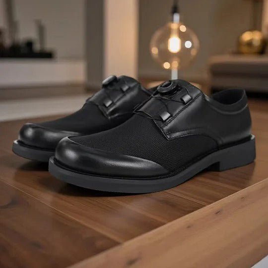 Leather & Mesh Lace-Free Casual Shoes