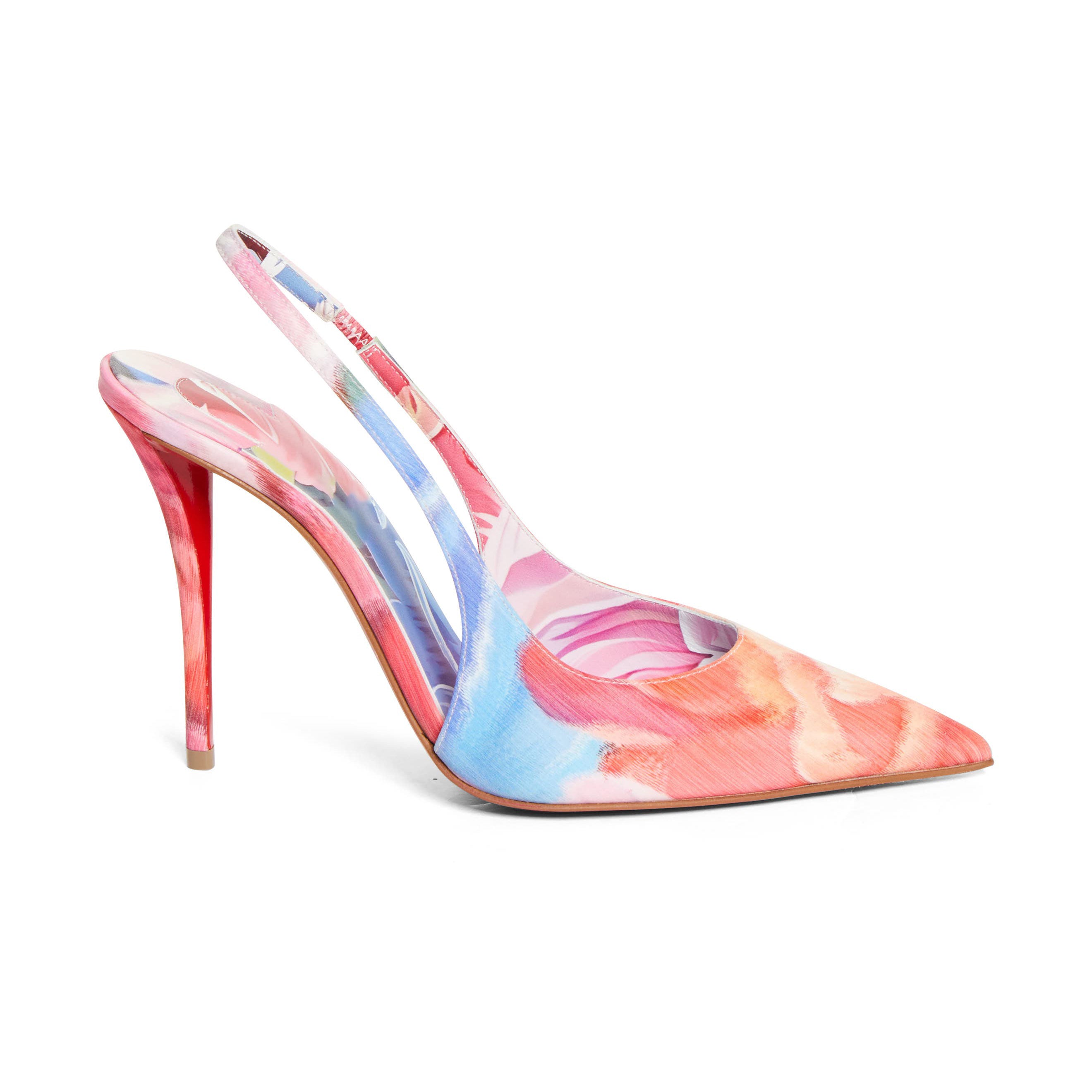 Ladies' Red-Sole Watercolor Flower Stiletto Heels
