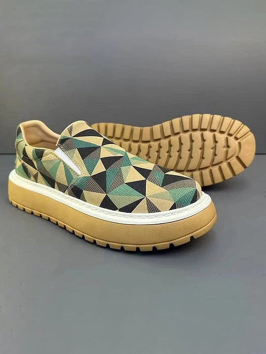 Men's Geometric Print Slip-On Platform Shoes