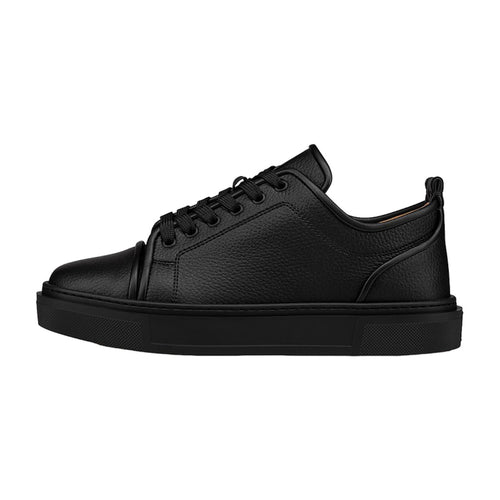 Black Grainy Leather Low-Top Red Sneakers
