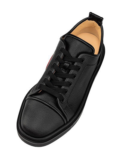 Black Grainy Leather Low-Top Red Sneakers