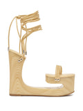 Wood-Effect Cutout Wedge Heel Lace-Up Sandals