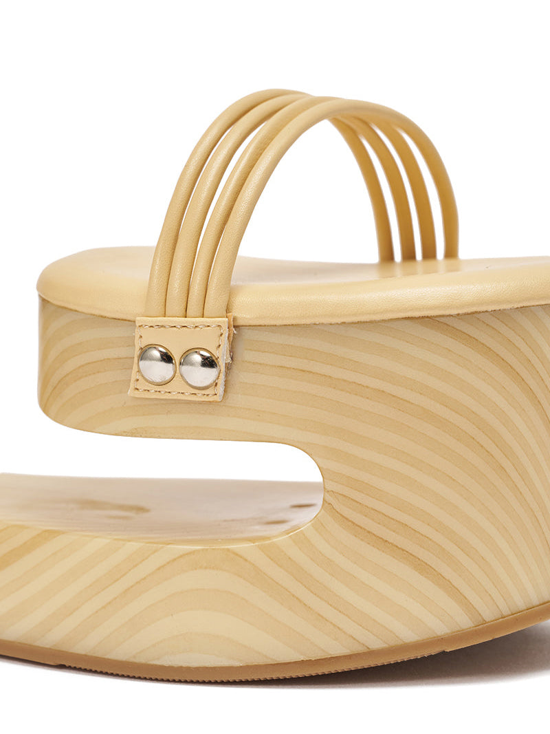 Wood-Effect Cutout Wedge Heel Lace-Up Sandals