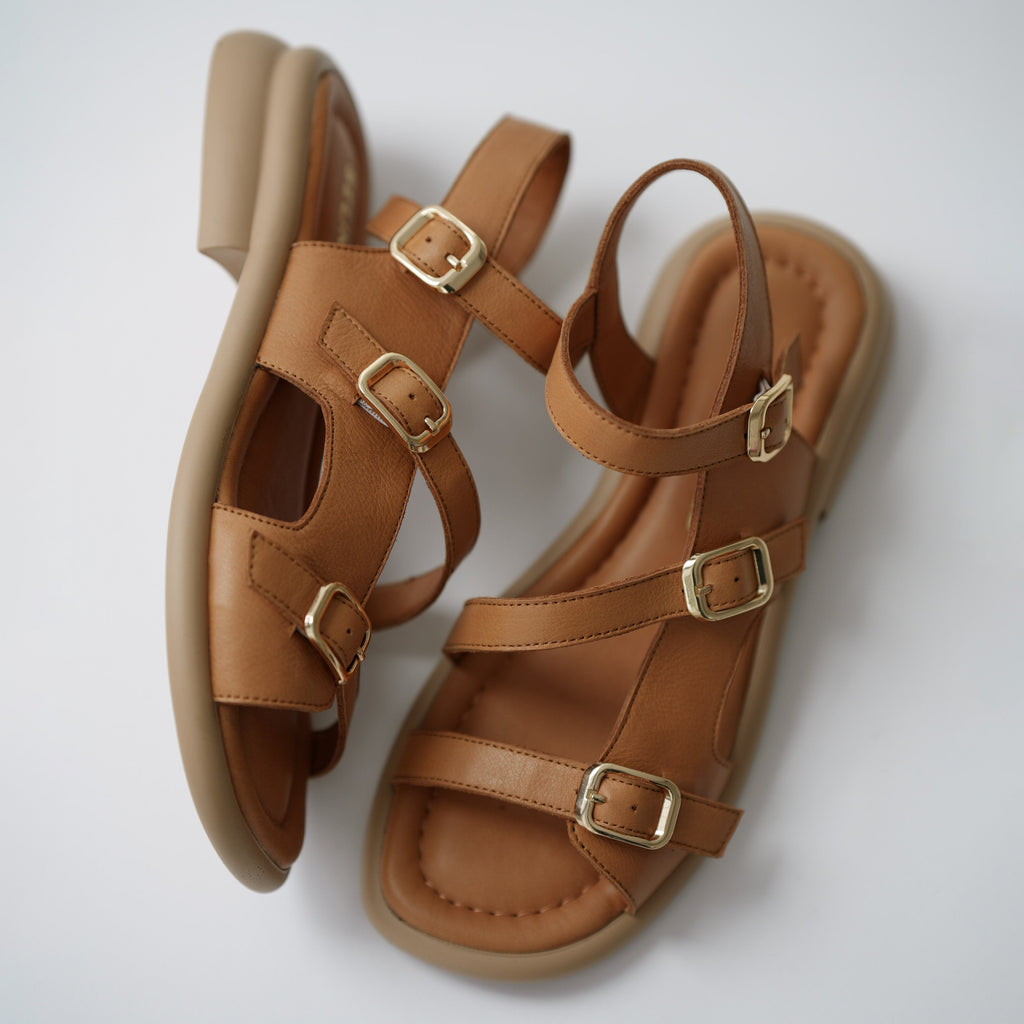 Ladies' Genuine Leather Multi-Buckle Adjustable Sandals