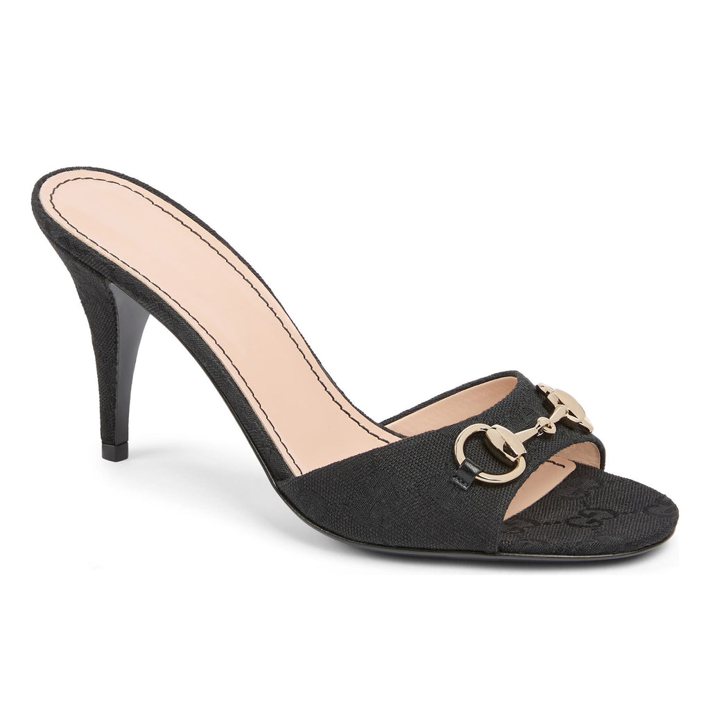 Ladies' Monogram Canvas Horsebit Kitten Heel Mules