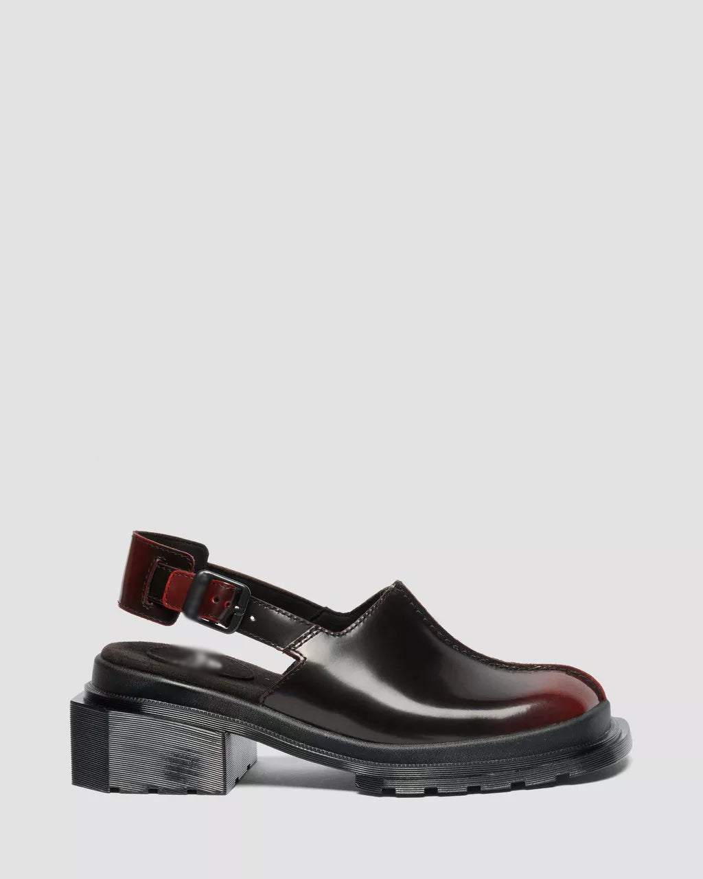 Polished Two-Tone Square-Toe Block Heel Slingback Mules