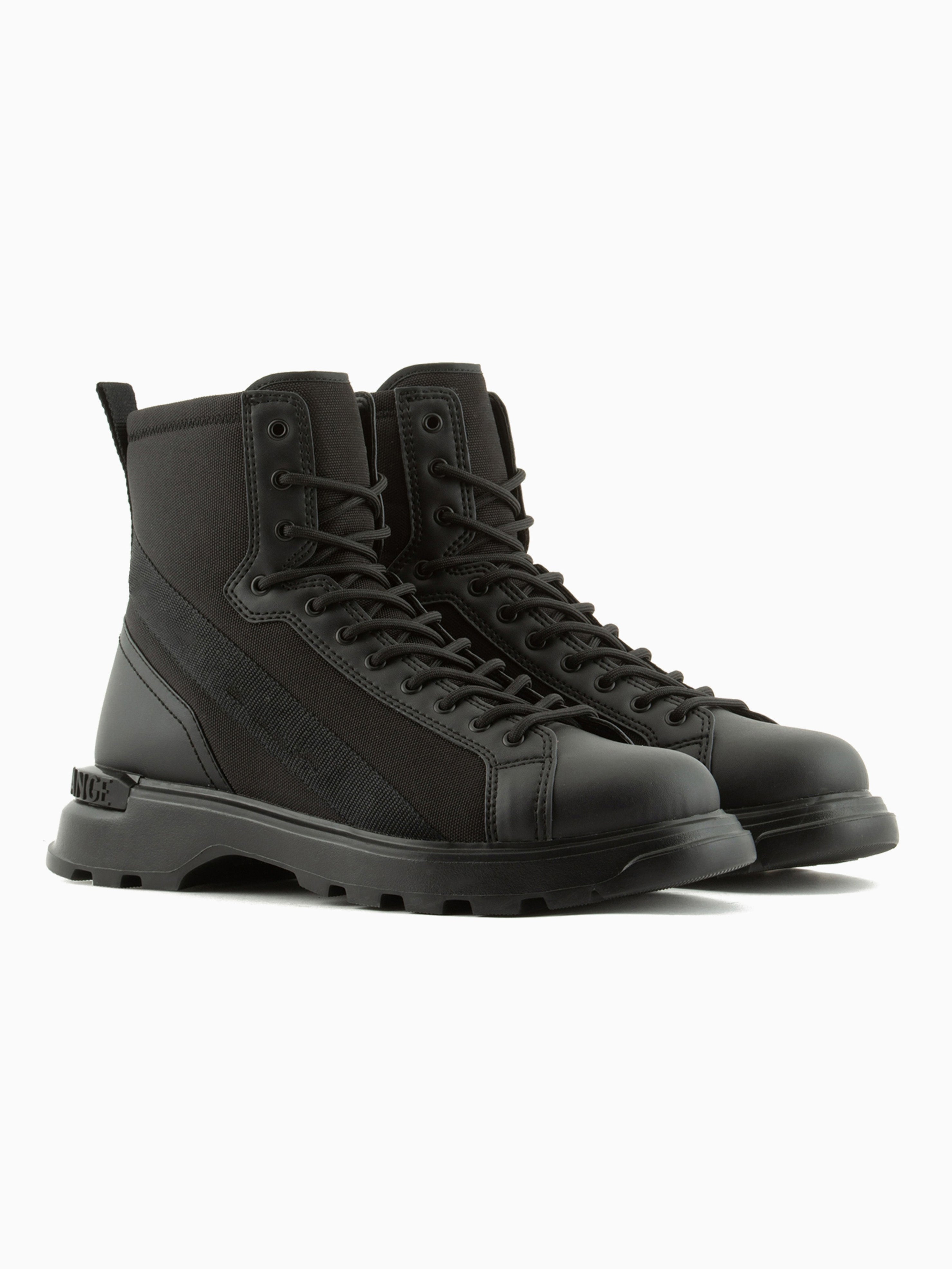 Black Tactical Canvas & Leather Combat Boots