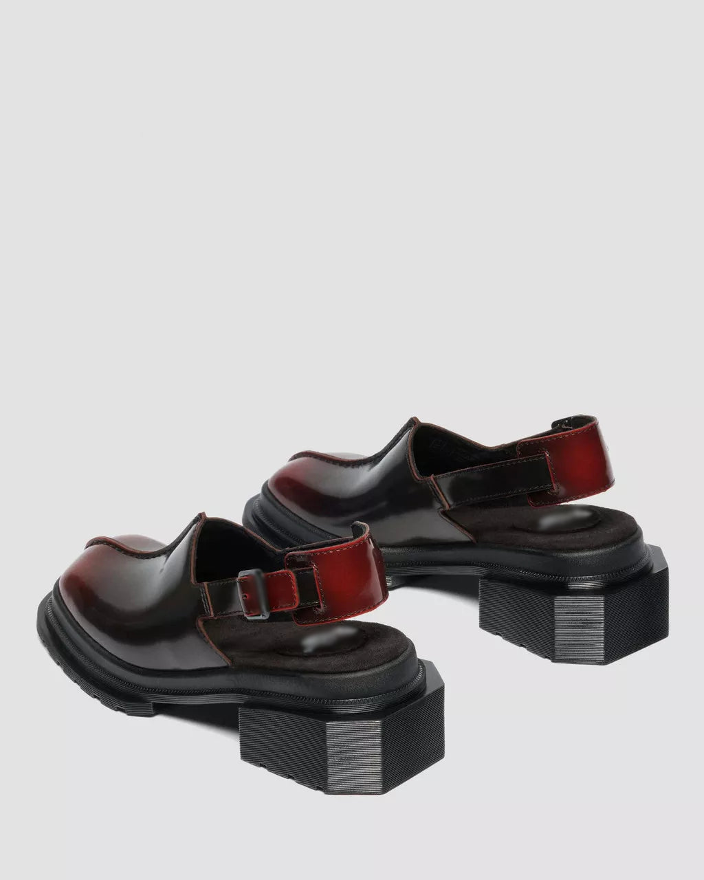 Polished Two-Tone Square-Toe Block Heel Slingback Mules