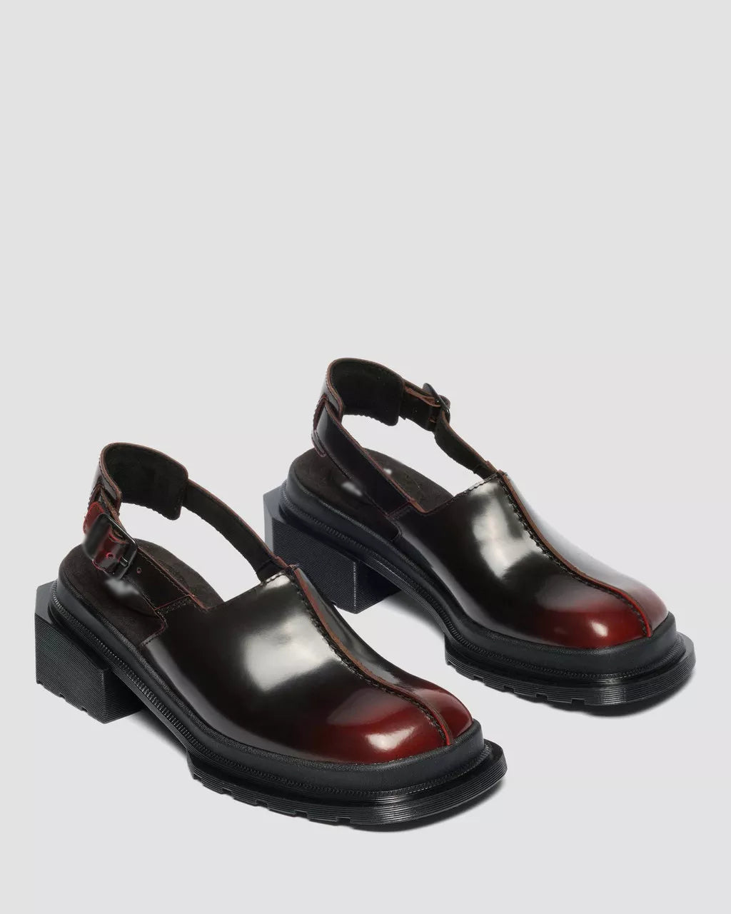 Polished Two-Tone Square-Toe Block Heel Slingback Mules