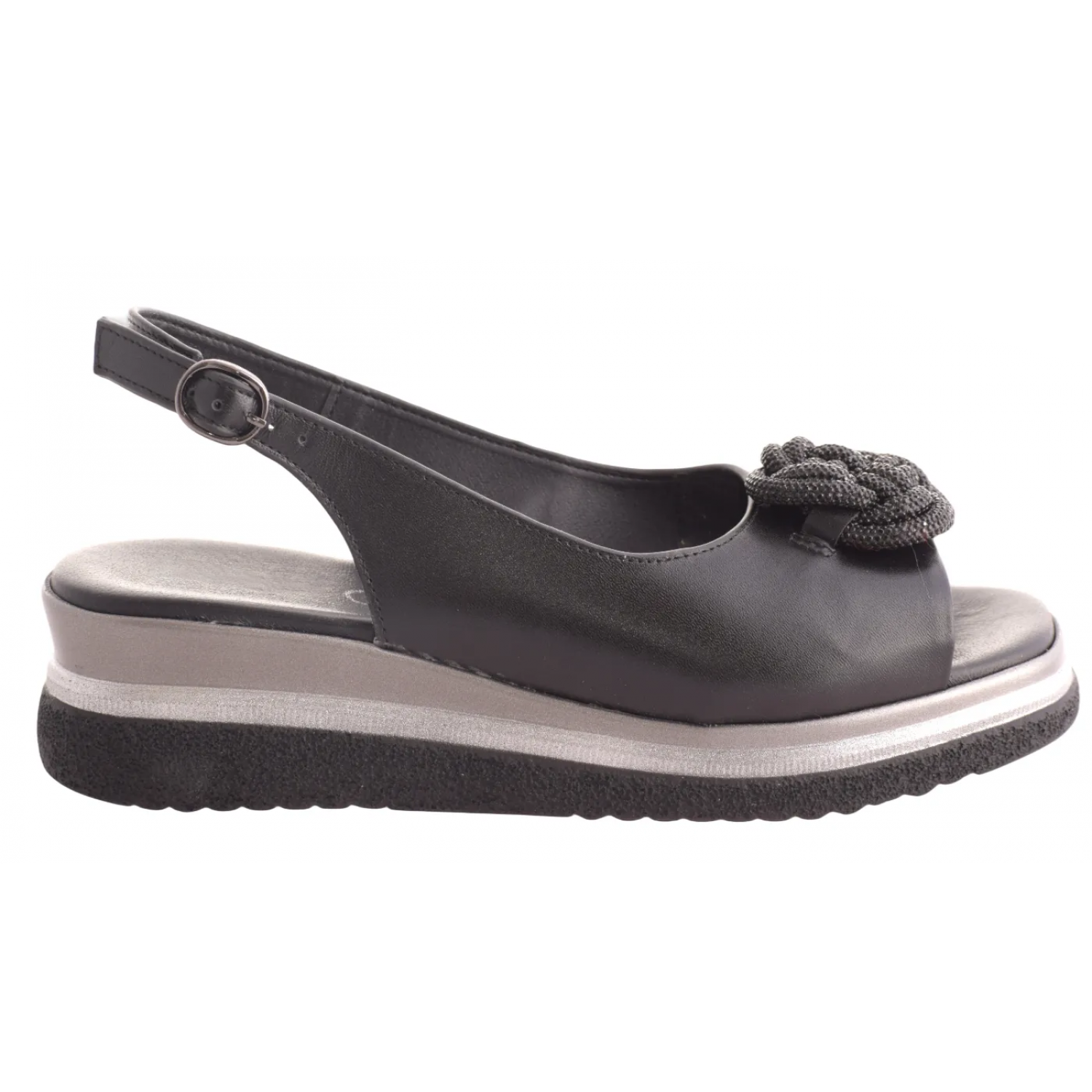 Ladies' Rhinestone Knot Slingback Wedge Sandals